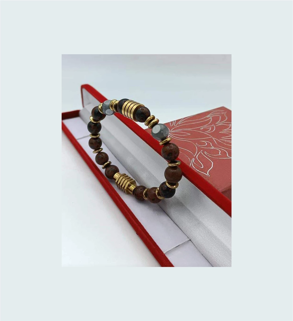Brown Jasper and Gold-Tone Hematite Bracelet
