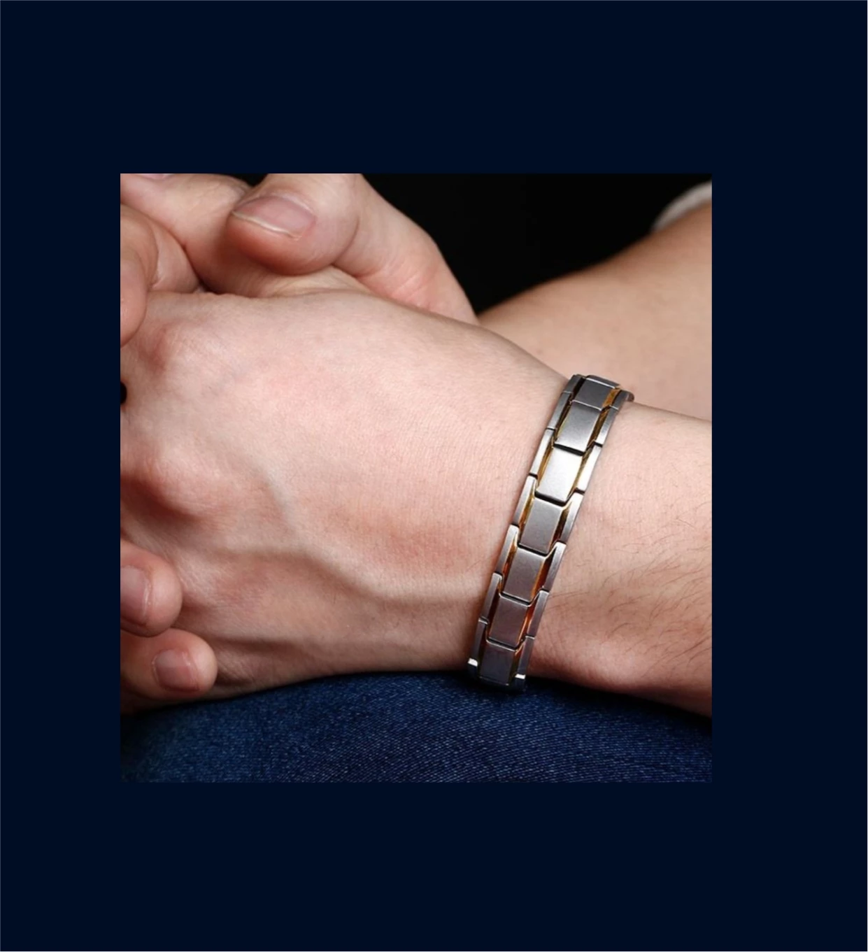 Stainless Steel Link Bracelet with Gold Accents